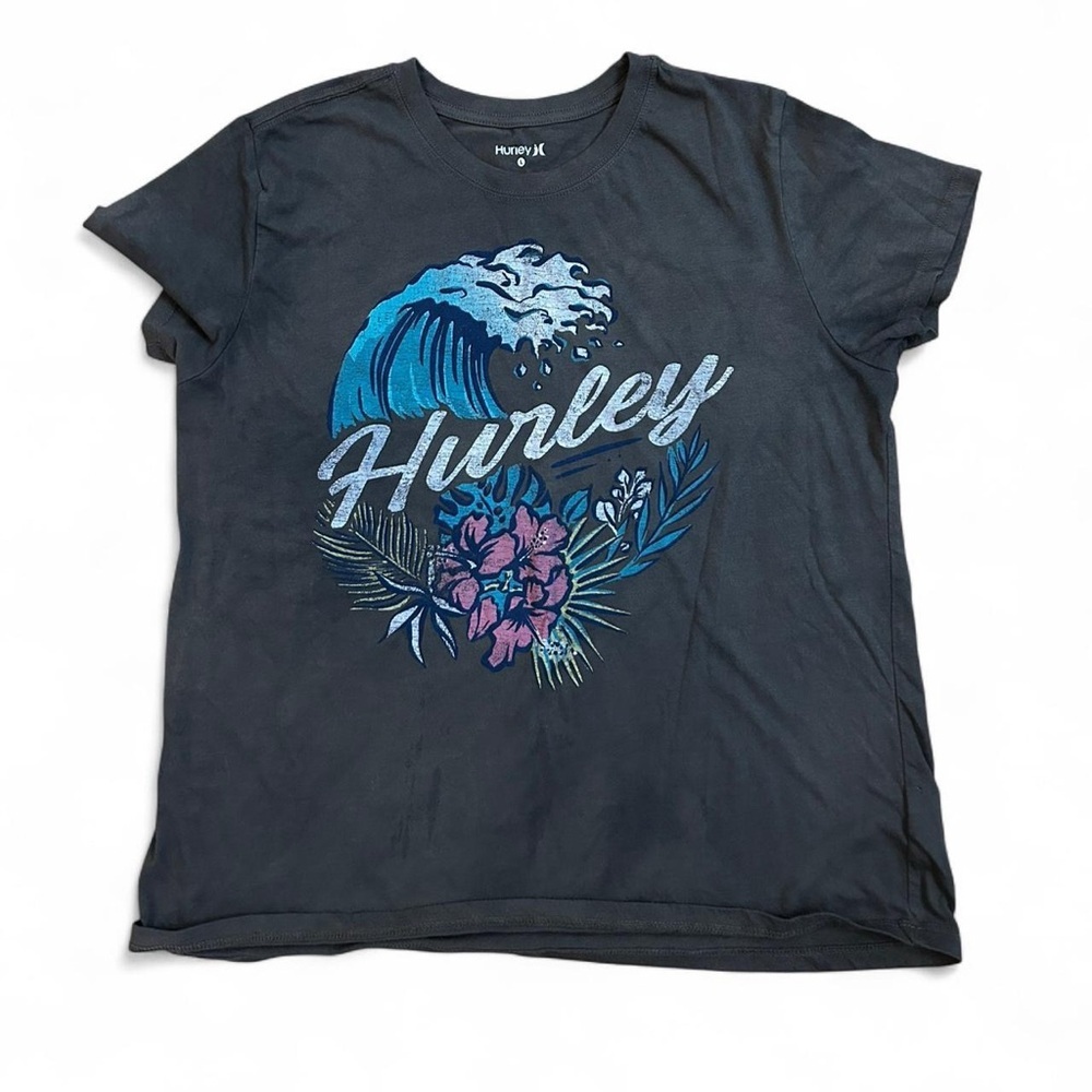 Hurley Wave and Floral Tee in Brown Tie Dye and Blue